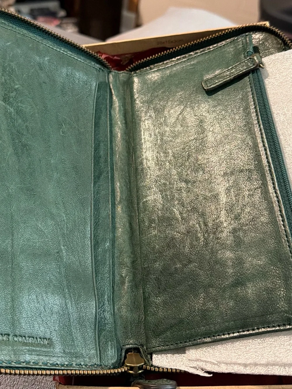 Frye Two-Tone Green and Olive Leather wallet/never used new in box